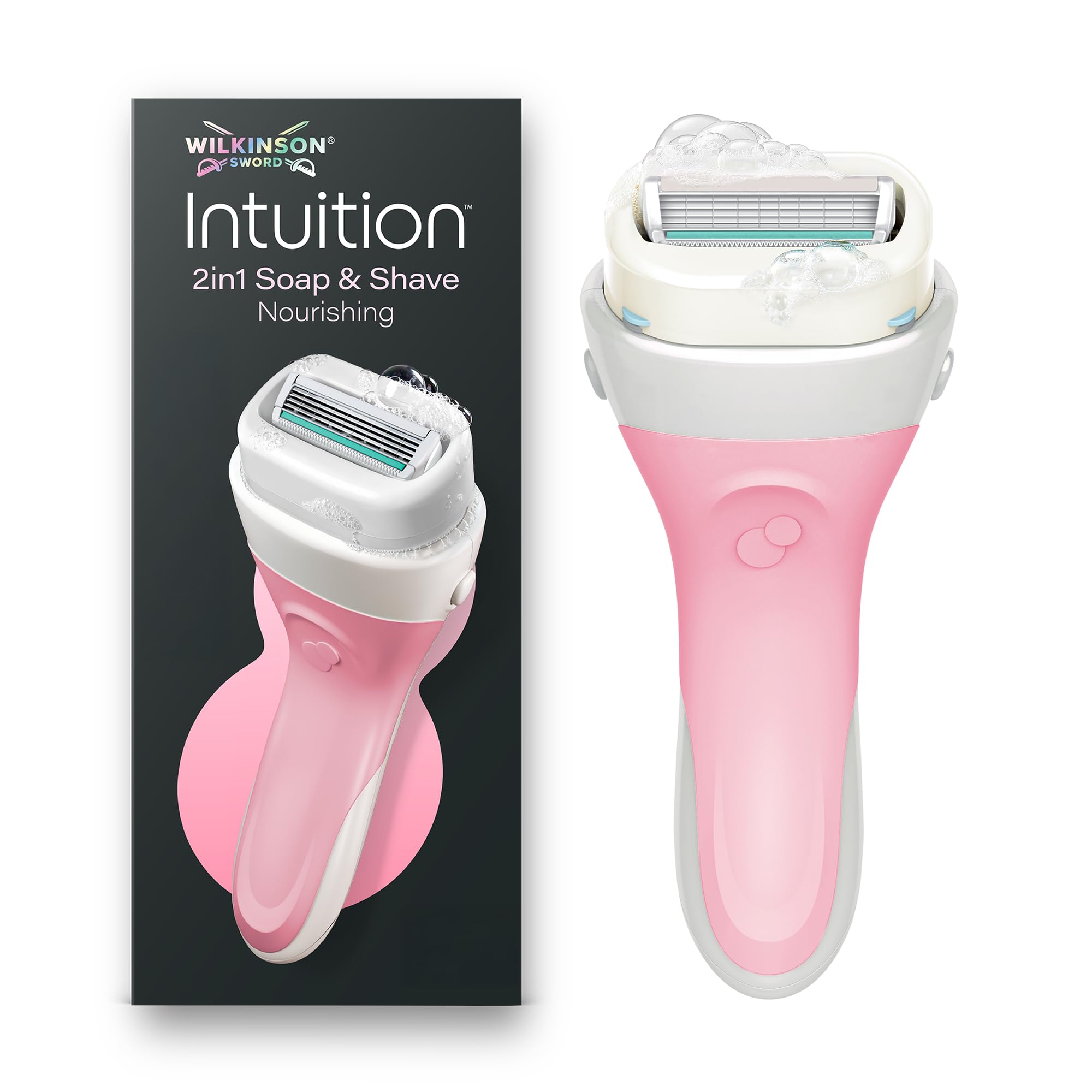 Wilkinson Sword Intuition 2in1 Soap & Shave Nourishing Razors for Women, Built-in Vegan Soap, Women's Razor Handle Plus 1 Blade Refill