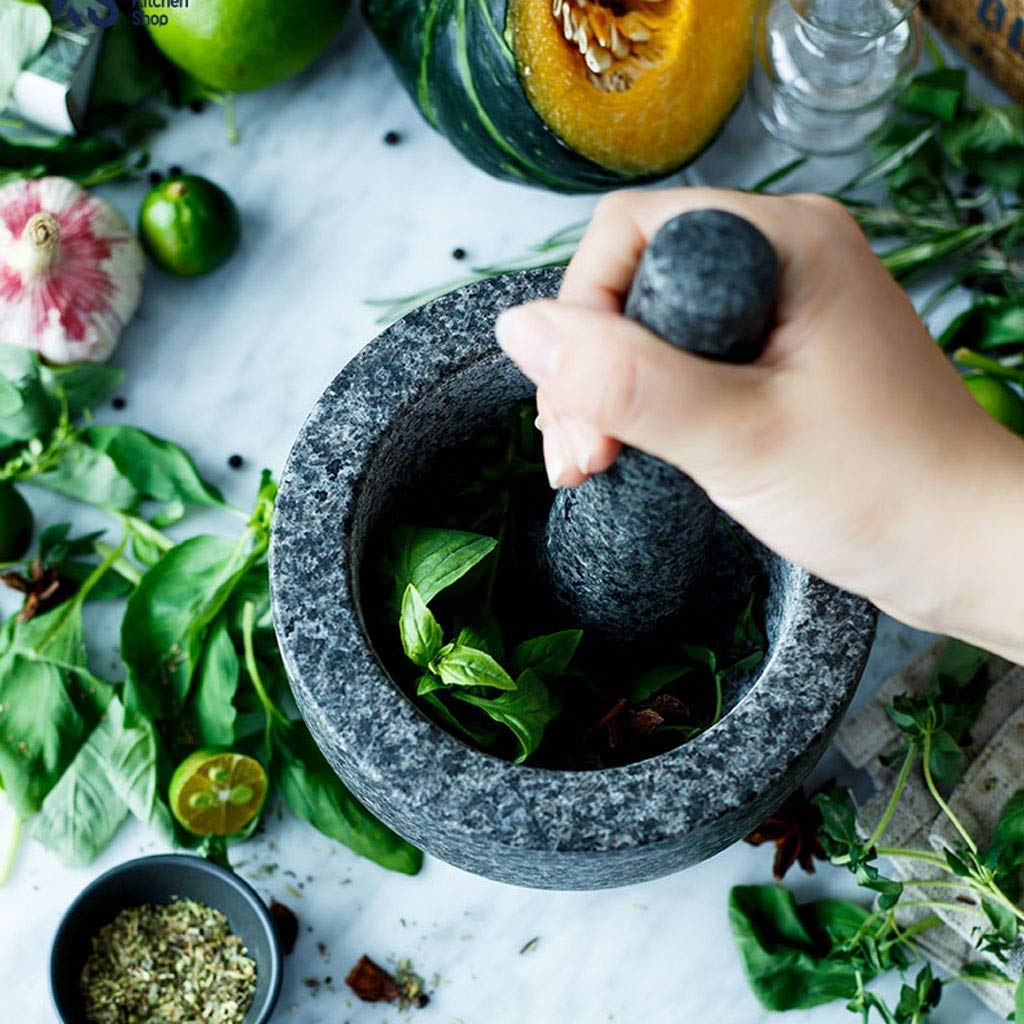 Stößel und Mörser, Premium-Stößel und Mörser aus massivem Granit, Gewürzbrecher, Mühle, Mahlpaste, Guacamole, Kräuter, Gewürze, Knoblauch, Ingwer