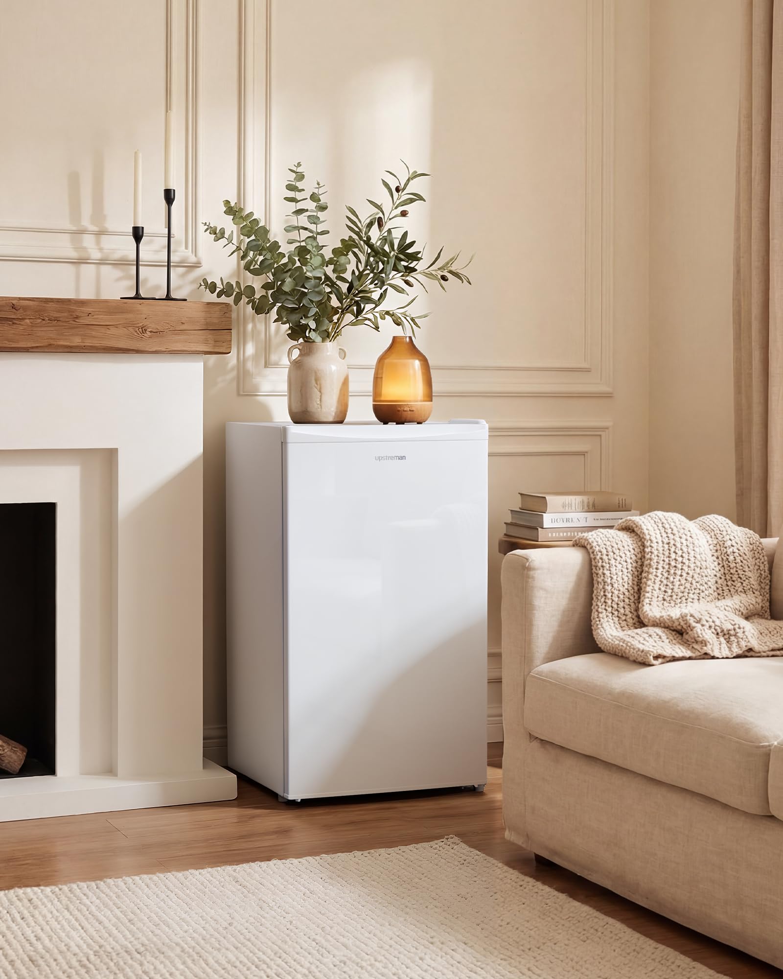 Upstreman 91L Kleiner Kühlschrank mit Gefrierfach, 5 Temperaturstufen, 41 dB Leiser Betrieb