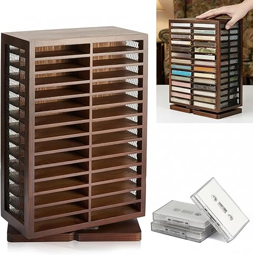 Ripeng Soporte de cinta de casete giratorio para almacenamiento de casetes en torre de CD de 360 grados, estante de almacenamiento de almohadillas