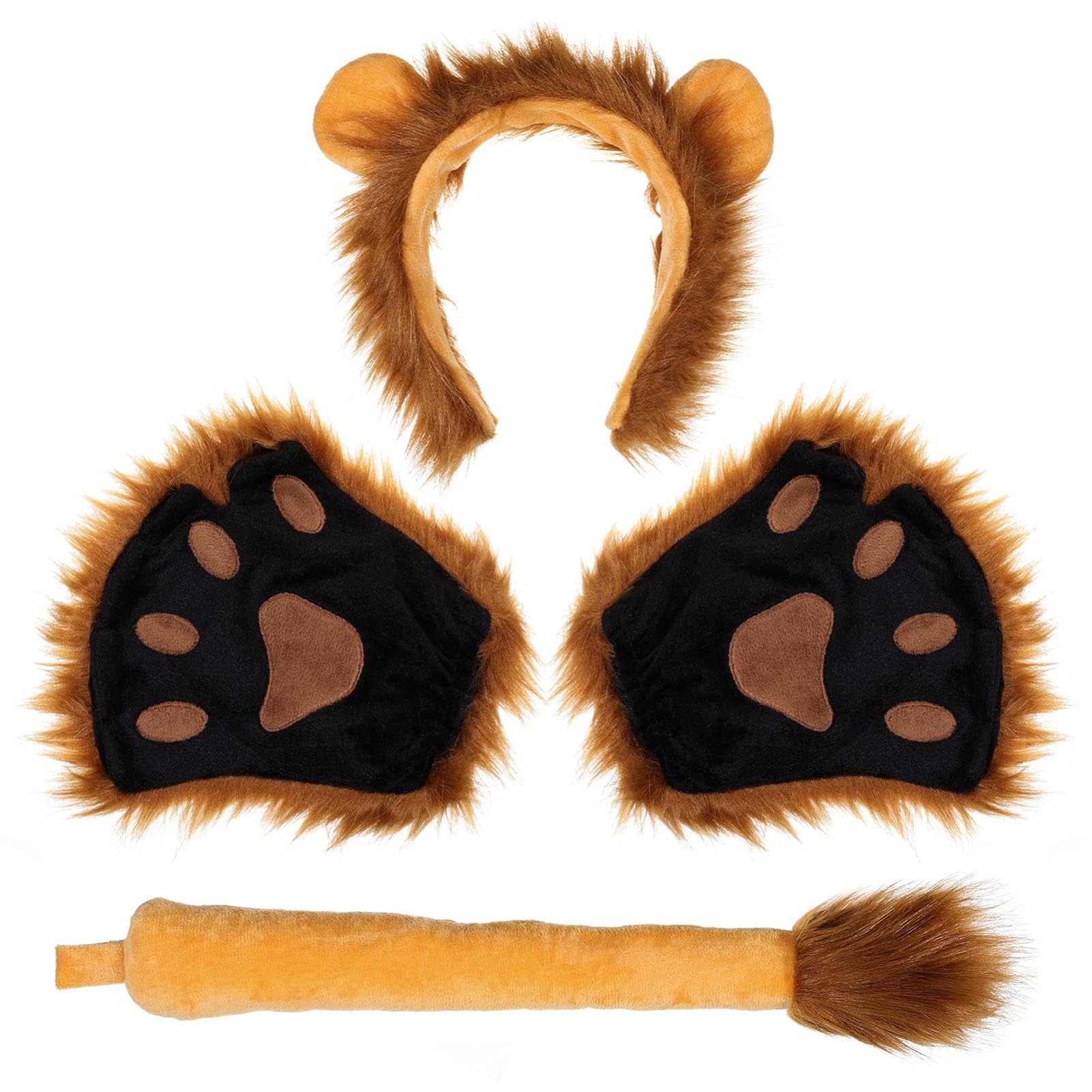 TERRIFI Lion Ears and Tail and Paw Set, Furry Costume Set, Animal Costume with Brown, Party Cosplay Animal accessories, Suitable for Kids and Adults Cosplay