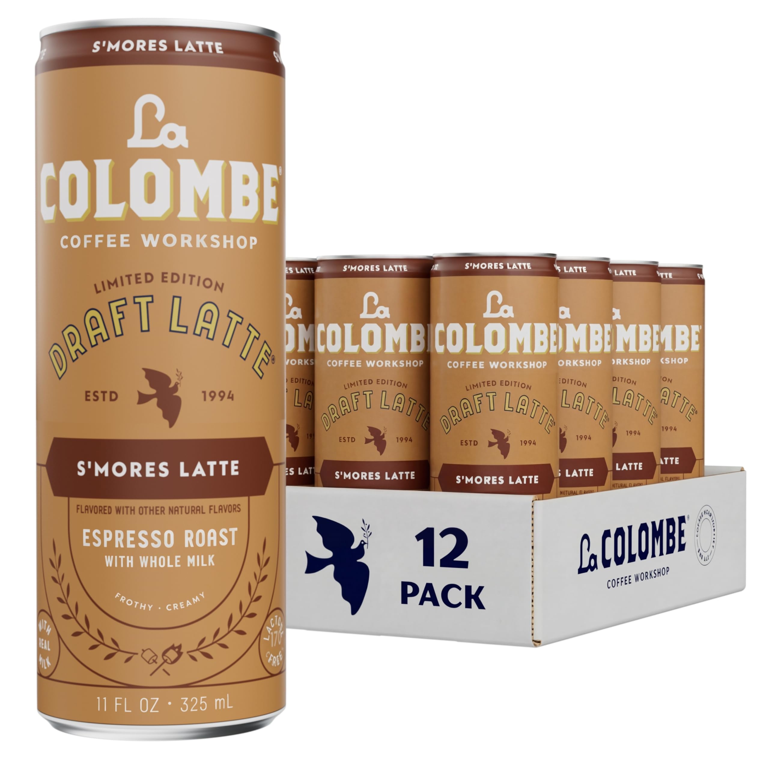 La Colombe Coffee, S'mores Latte, Cold Brew Draft Latte, 11 fl oz Cans (Pack of 12)