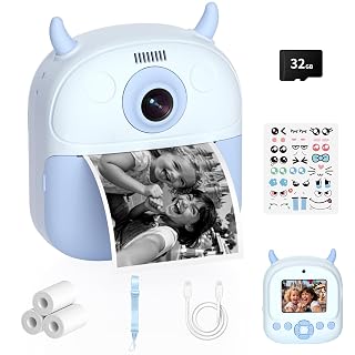 Kids Camera Instant Print, Birthday for Kids Age 3-12, Selfie Digital Camera with 1080P Video & 2.4" Screen, Toddler Camera for 4 5 6 7 8 9 Year Old Boys Girls(Blue) - Amazon product rated Grade A