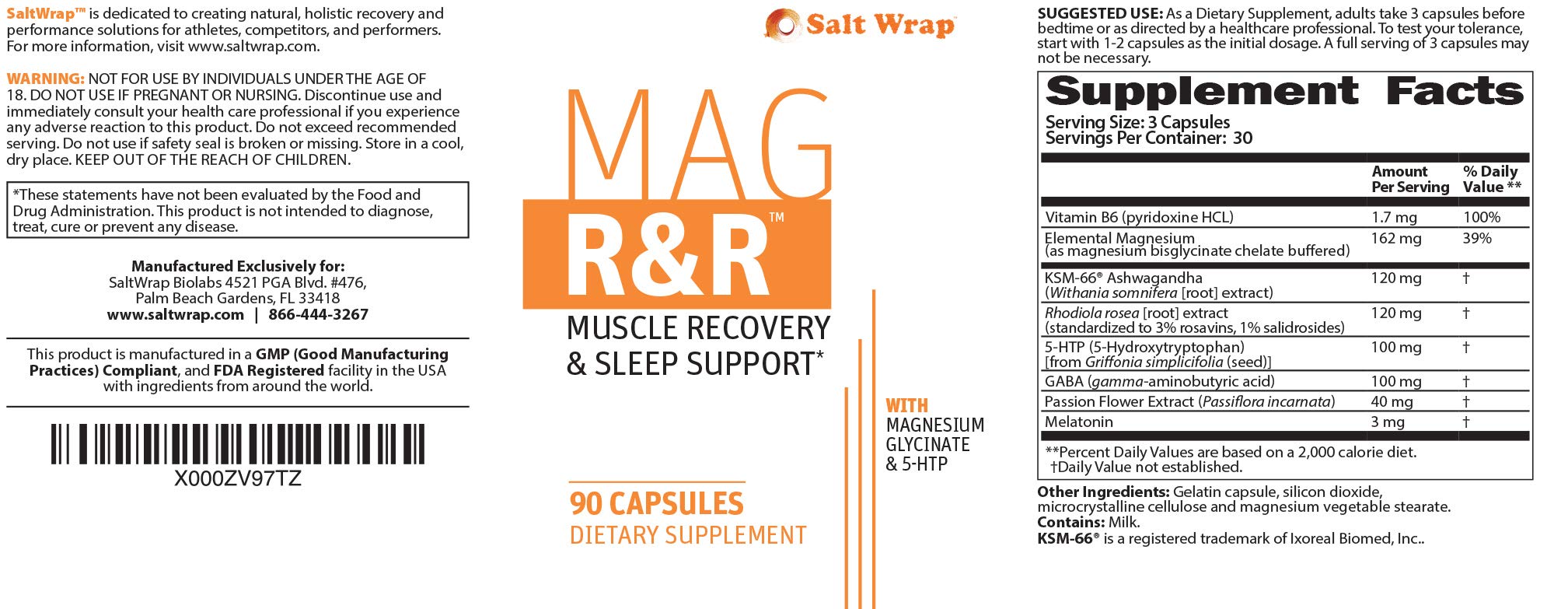 SaltWrap Mag R&R Nighttime Muscle Cramps & Relaxation Support, Relaxing Natural Sleep Support