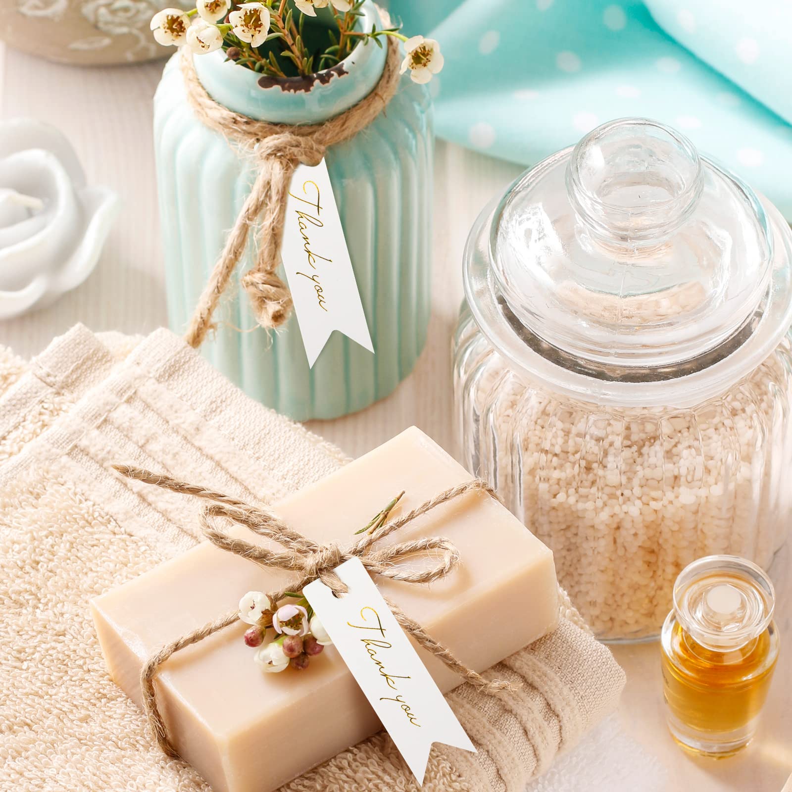 200 etichette regalo artigianali, etichette per confezioni regalo a forma di smerlato, con 30 metri di spago di iuta naturale, per confezioni artistiche (6 cm di diametro