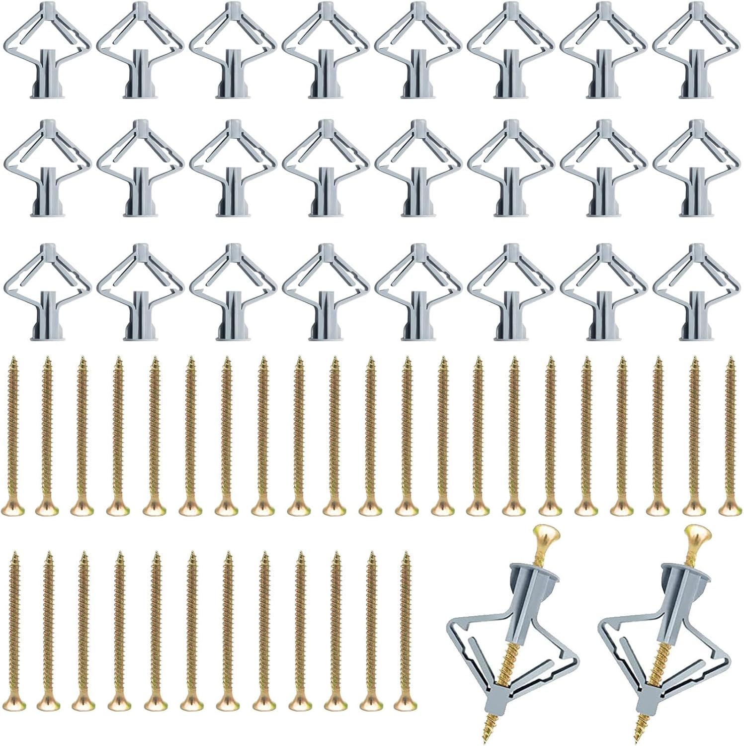 100 Pcs Plasterboard Fixings (50 Wall Plugs & 50 Screws), Heavy Duty