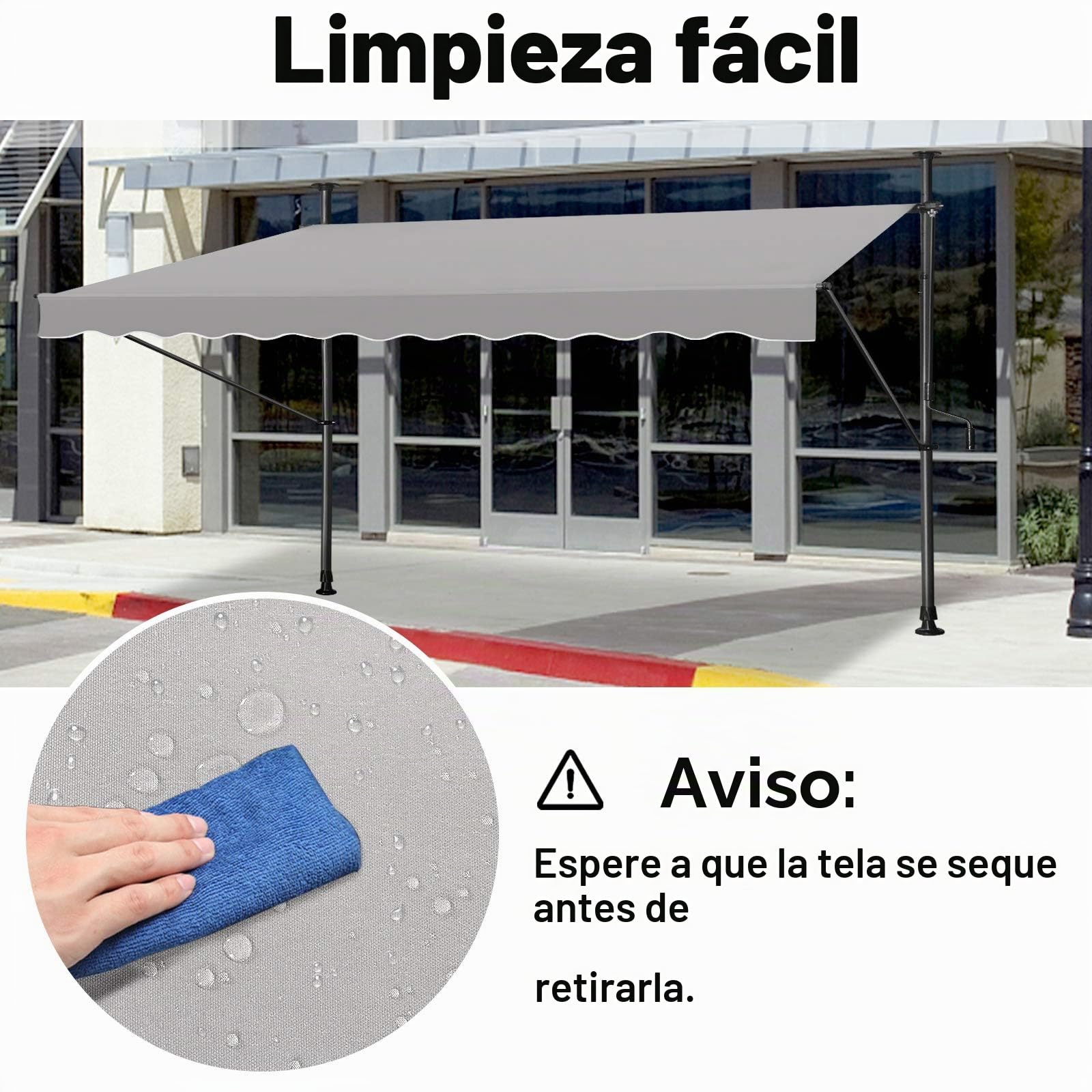 FIVMEN Toldo Manual Retractil Exterior con Manivela Toldo para Balcón Sin Taladros Altura Ajustable Protección Solar Resistente a la Intemperie, 250x120cm Gris Claro