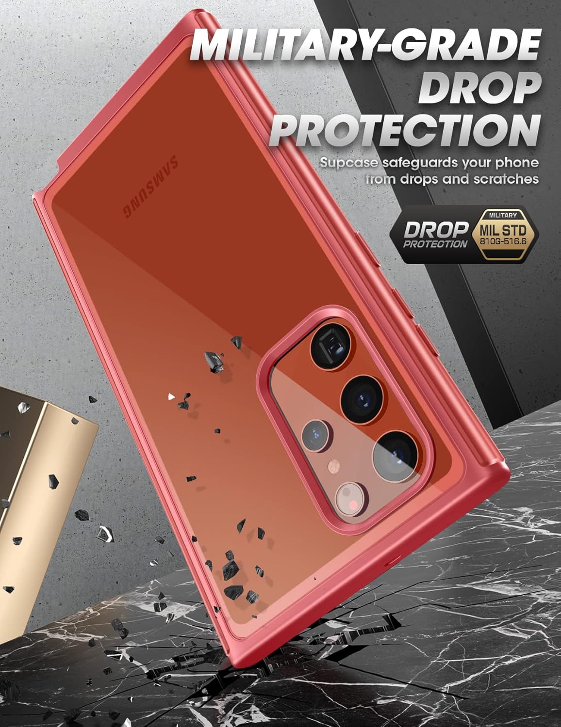 SUPCASE for Samsung Galaxy S22 Ultra Case (Unicorn Beetle Edge Pro), [Built-in Screen Protector] [Military-Grade Protection] Slim Frame Clear Protective Phone Case for S22 Ultra 5G 2022, Ruddy