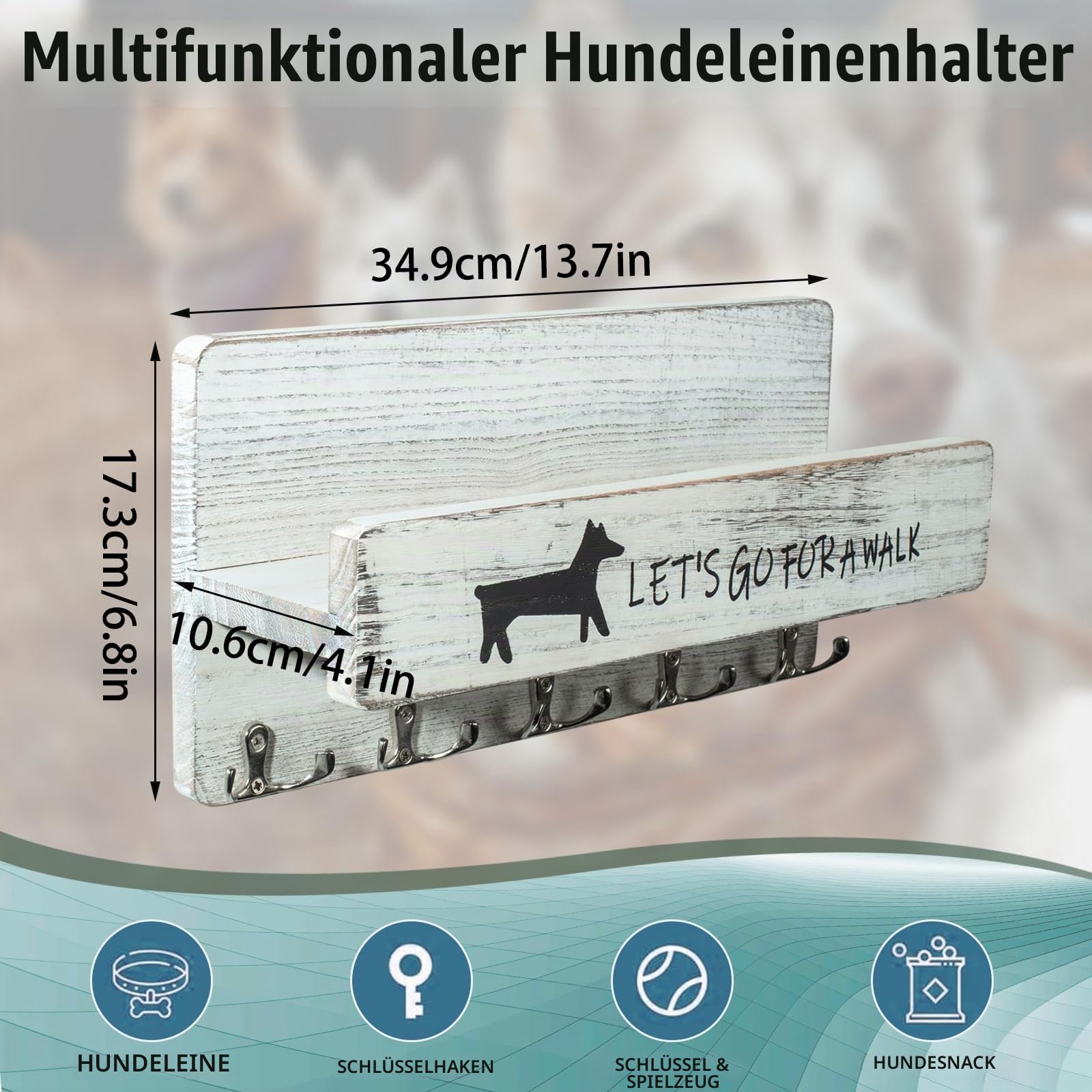 Hundegarderobe mit Ablage, Hundeleinenhalter Wand, Weiß