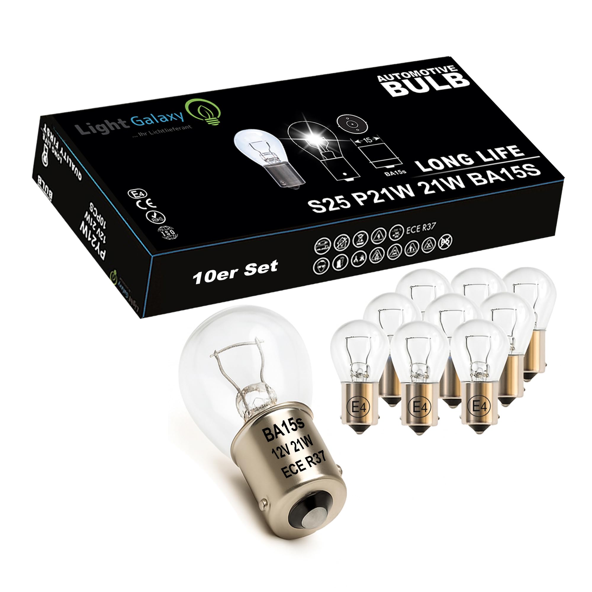 Light Galaxy ... Ihr Lichtlieferant 10x BA15s P21W 12V Bremslichtbirne 21W Rücklichtbirne Blinkerbirne Glühlampen Auto Motorrad Anhänger
