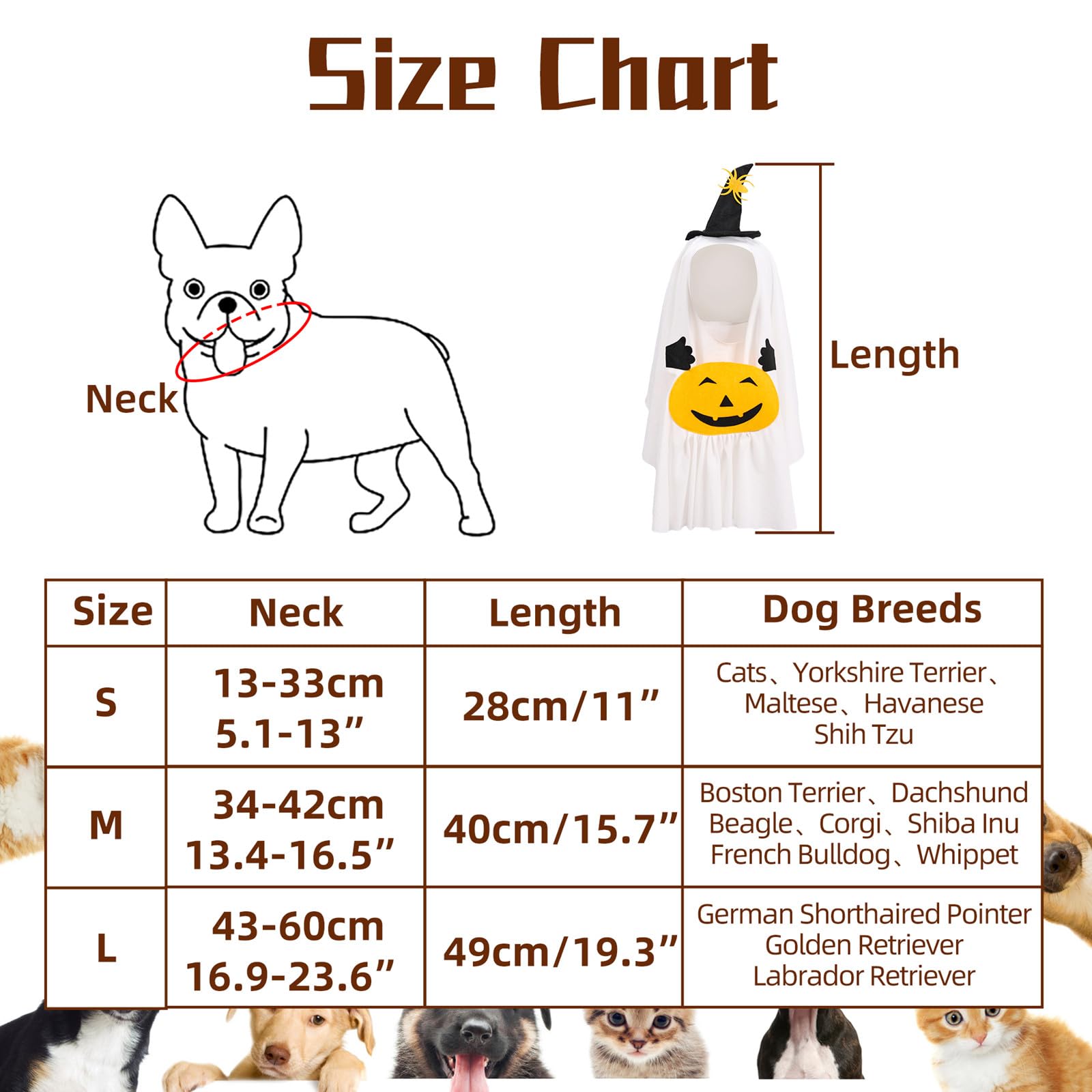 MeiAOBest Pet Halloween Costume,2 in 1 Cat Dog Ghost Dress Up Hooded Cape,Witch Hat Pumpkin White Cloak Cosplay Party Clothes_M - Image 2