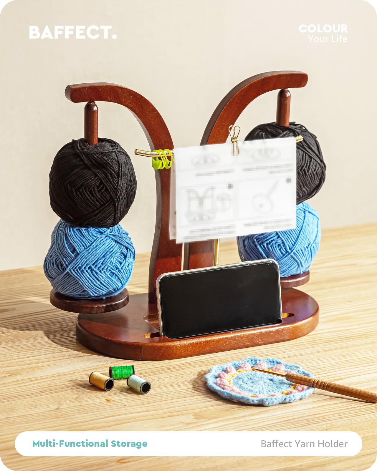 Baffect Yarn Holder Magnetic, Wool Holder Wooden with Knitting Accessories Organizer - Image 4