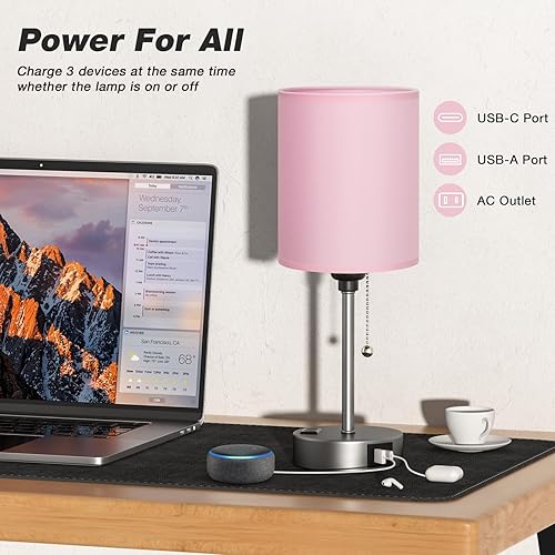 Miniatura 88 de Lámparas de noche pequeñas, 3 modos de color, blanco roto 3000K 4000K 5000K Lámparas de dormitorio con puertos USB C y A, lámparas de mesa de cadena