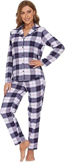 Home Damen Schlafanzug Lang Flanell Pyjama Damen 100% Baumwolle aus Flanell