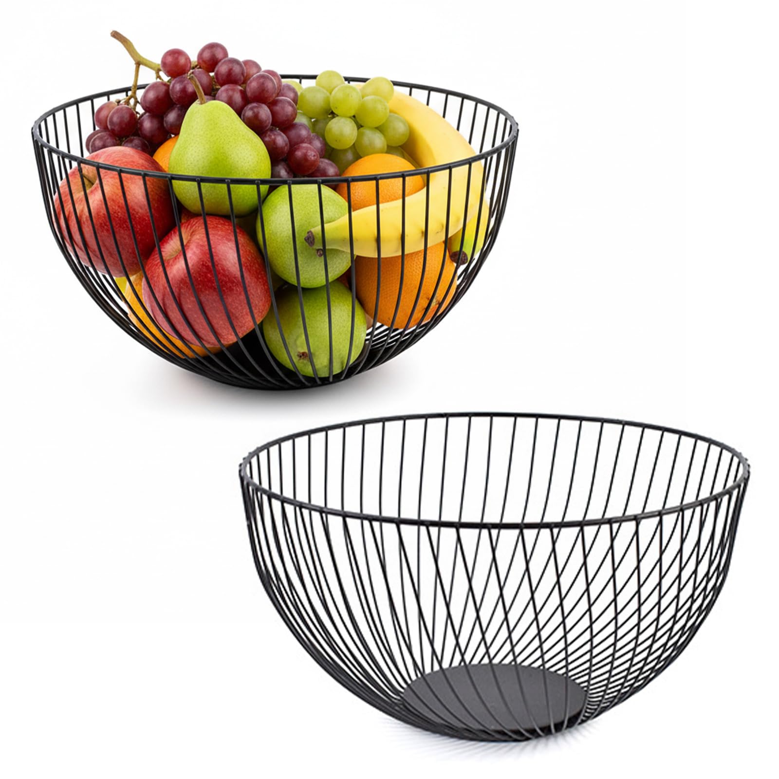 Ciotole Per Frutta In Metallo Nero – 2 Pezzi, Design A Reticolo, 28x7,5 Cm – Portafrutta E Cestino Portapane - 6