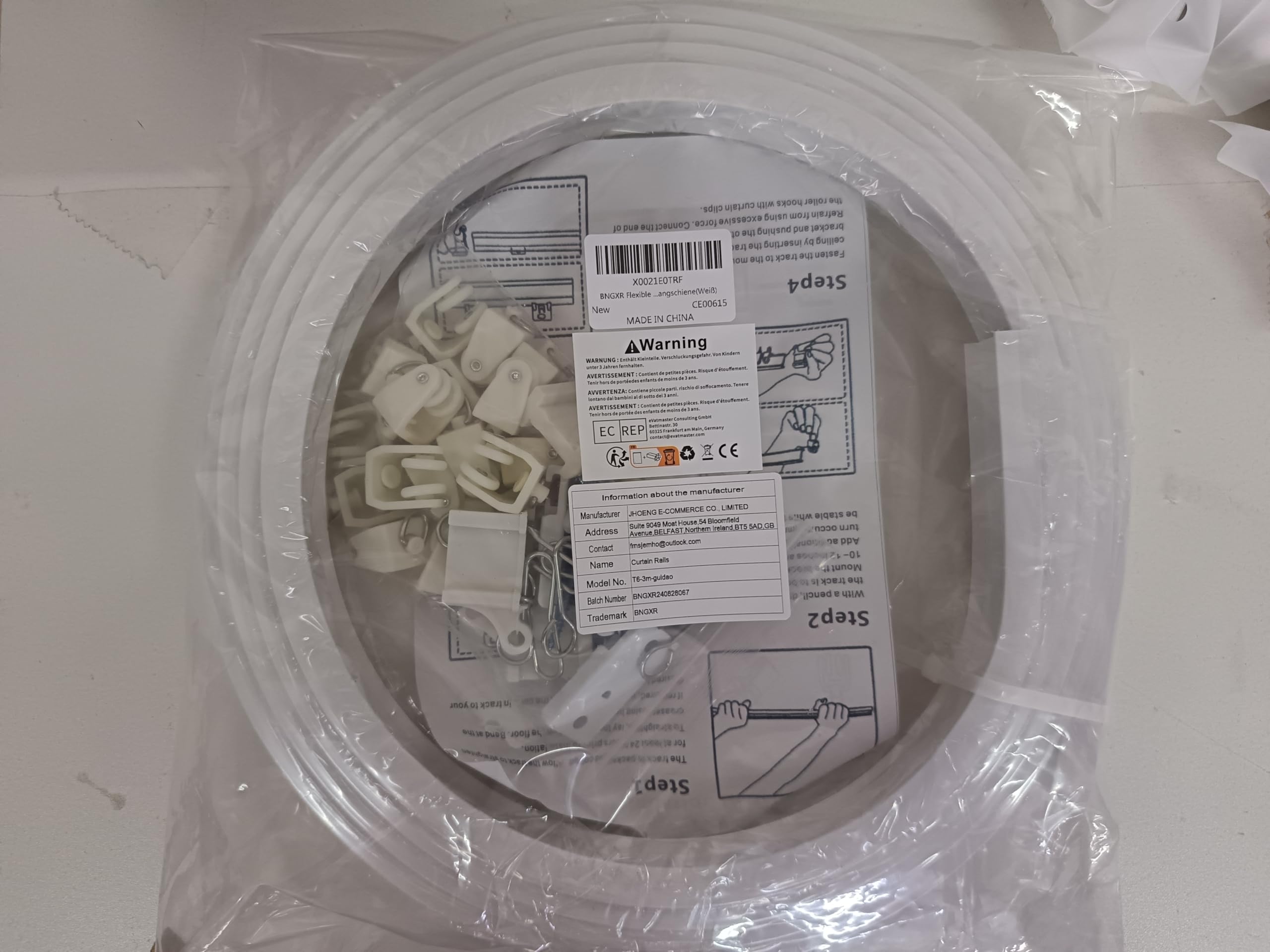 Binario Curvo per Tende a Soffitto, Pieghevole per Finestra a Golfo, PVC, Con Accessori per Doccia (3 m Bianco)