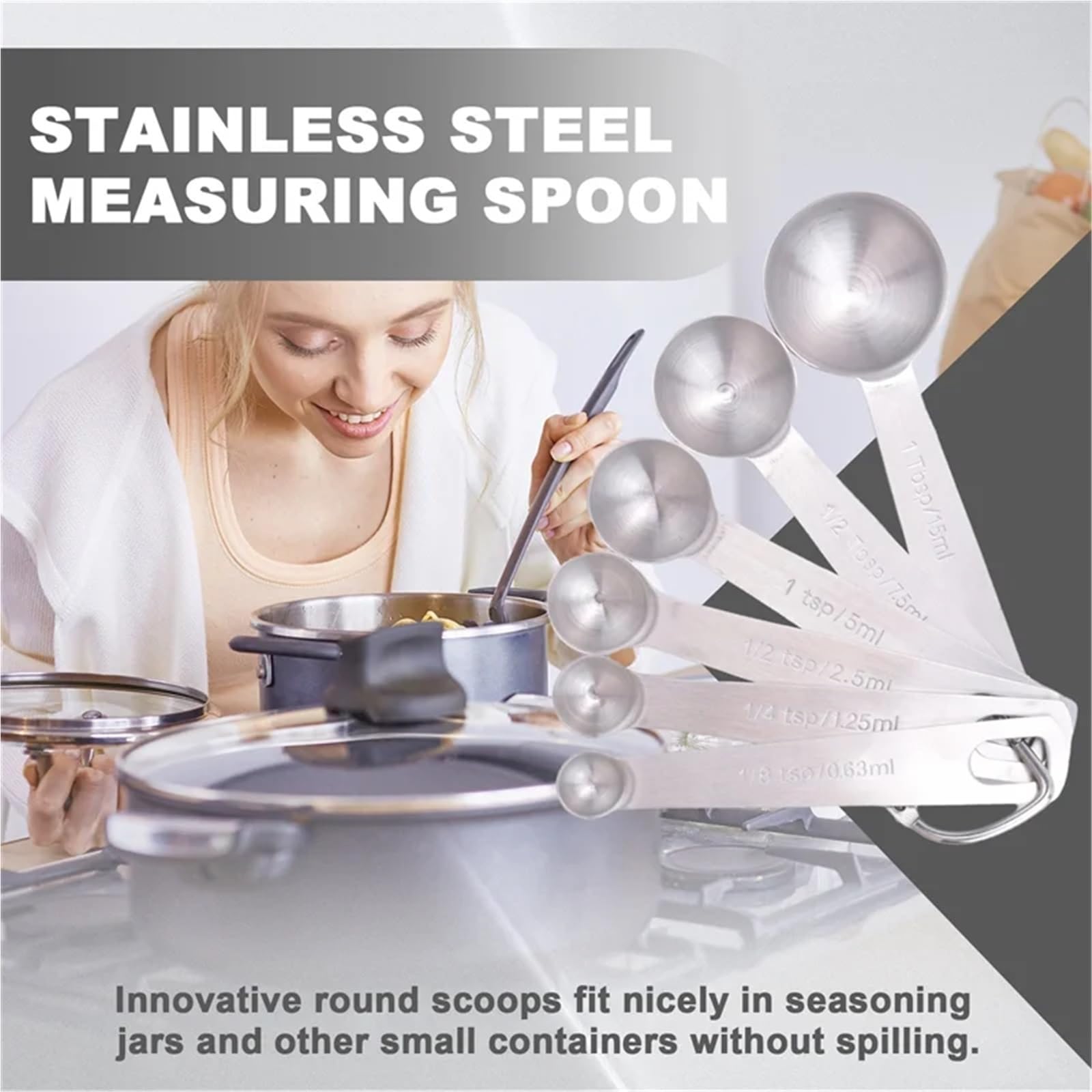 Cucharas medidoras, juego de tazas y cucharas acero inoxidable, cucharadas pequeñas con medidas métricas estadounidenses para Medir Líquidos y Sólidos