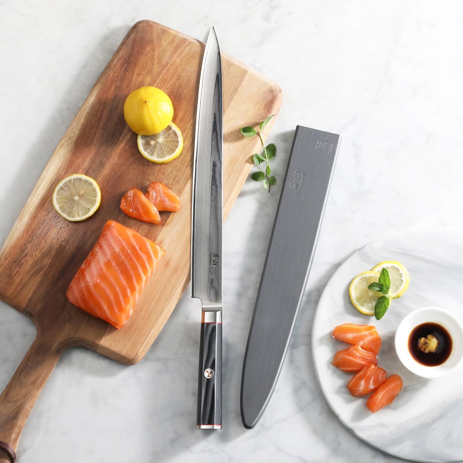 Cangshan YARI Series 12-inch Sashimi Knife with Sheath, X-7 Damascus Steel, 501301