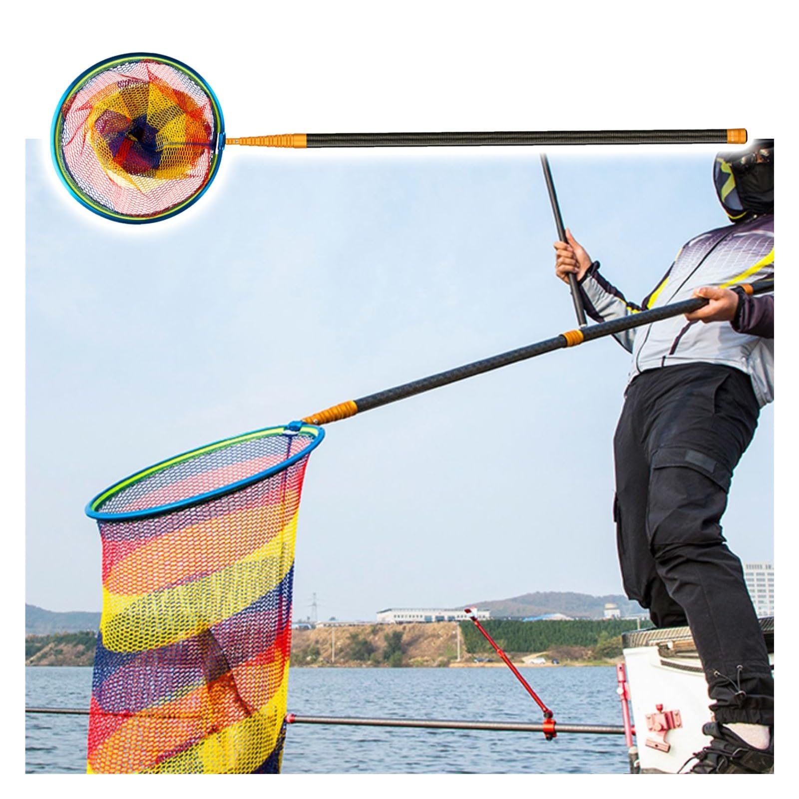 Retino da pesca estensibile con manico lungo per acqua dolce salata, ideale per laghetti, lago, fiume, design compatto per un facile trasporto, supporta fino a 6,8 kg