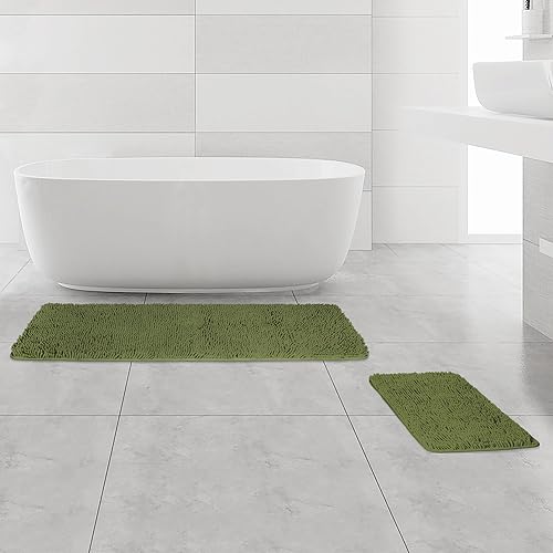 Miniatura 44 de Yeaban Alfombras de baño gris oscuro – Gruesas alfombras de baño de chenilla | Alfombras de baño absorbentes y lavables antideslizantes, alfombras