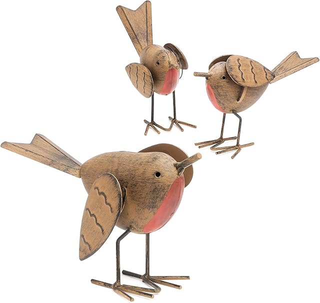 GloBrite Set of 3 Robins Bird Statue | Garden Ornaments Outdoor Statue | Resin Accessories, Realistic Robins Figurines Decorative Home Decor and Gardening gifts