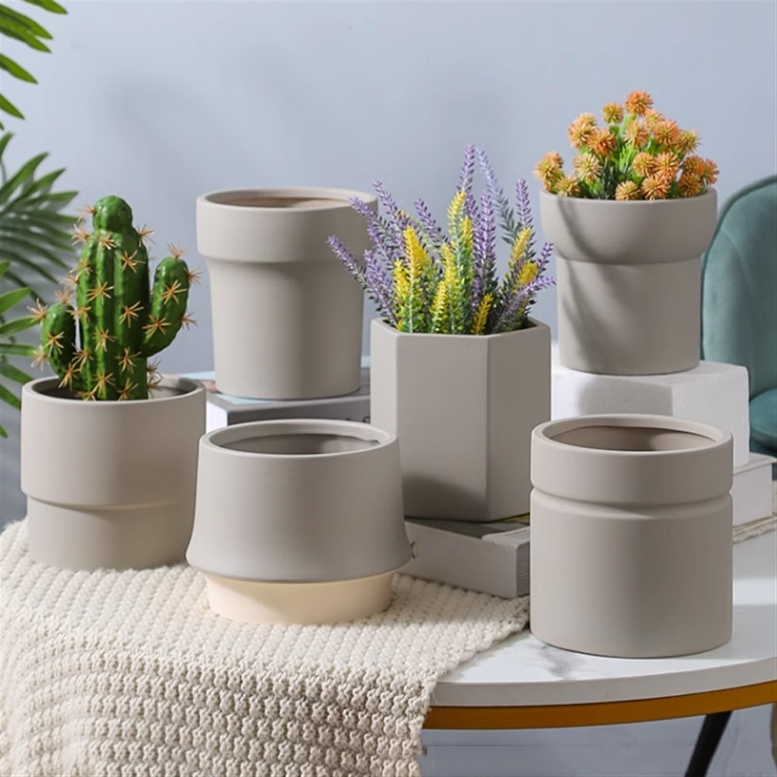vasi per piante Fioriere Tinta unita Semplice Dritto Piede chiuso Vasi for piante rotondi in ceramica Piante succulente for la casa Piante verdi Fiori Vasi da fiori Vasetti Per Piantine(Grijs,Piccolo)