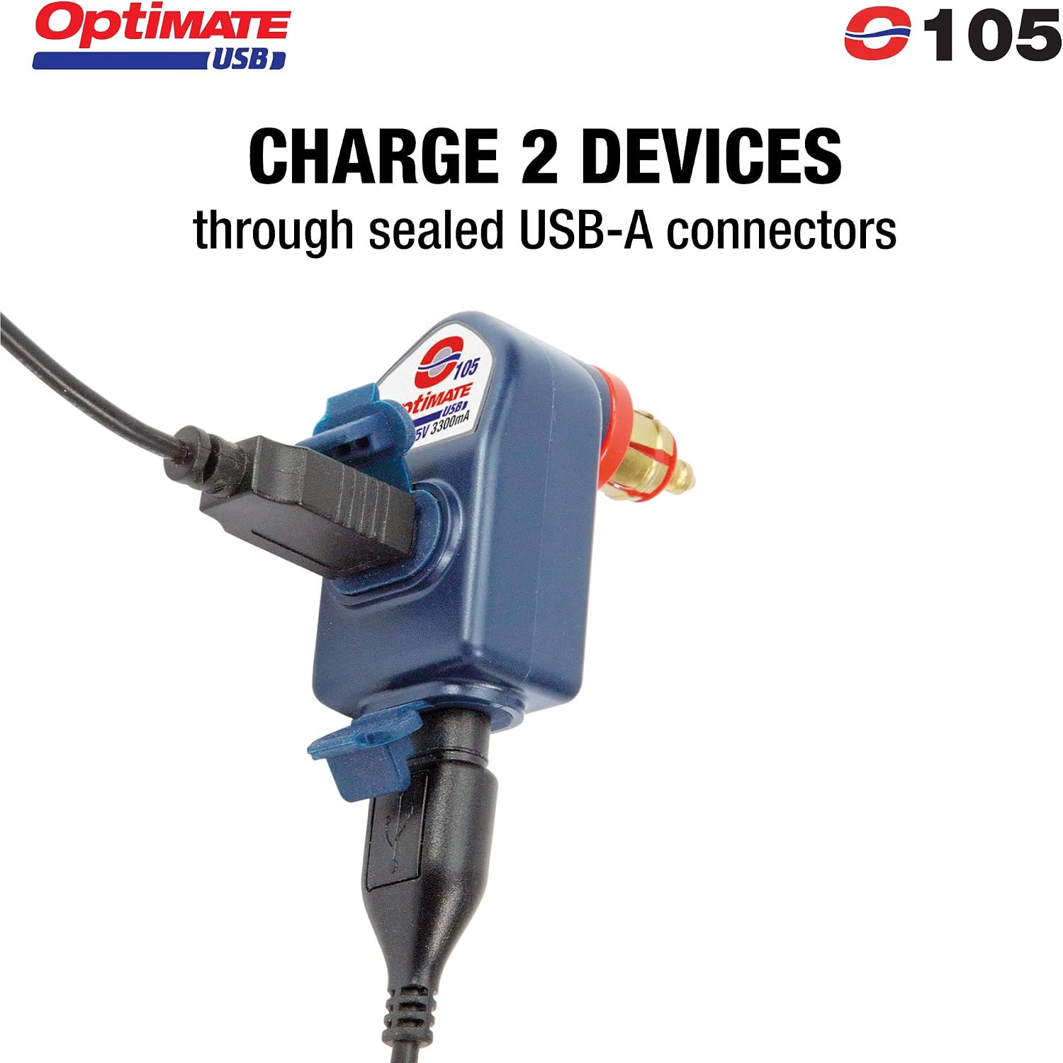 Tecmate Optimate USB O-105, 3300mA Dual Output Weatherproof USB Charger, with Bike Plug (Compatible with BMW, Triumph or Ducati MultiStrada)