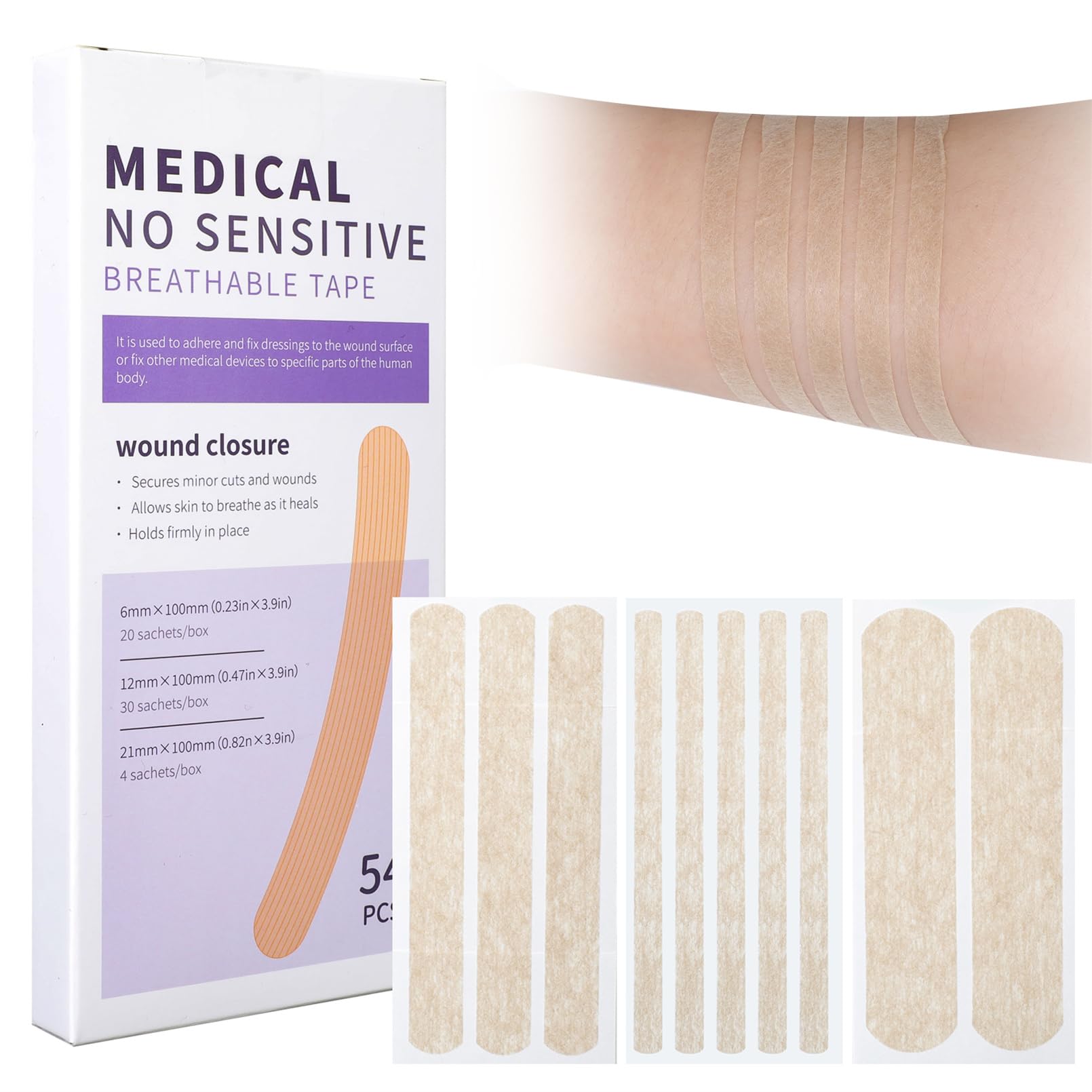 Wound Closure Strips 54 Strip 16 Packs Emergency Laceration Closures Skin Closure Device Breathable Strips for Lacerations Cuts Sutures