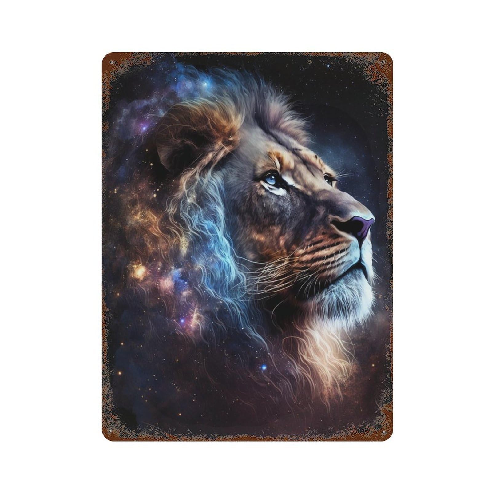 Cosmic Lion Portrait-1 15.7"x11.8" Rustic Tin Plaque, Retro Wall Decor for Garage, Bar And Workshop Decor