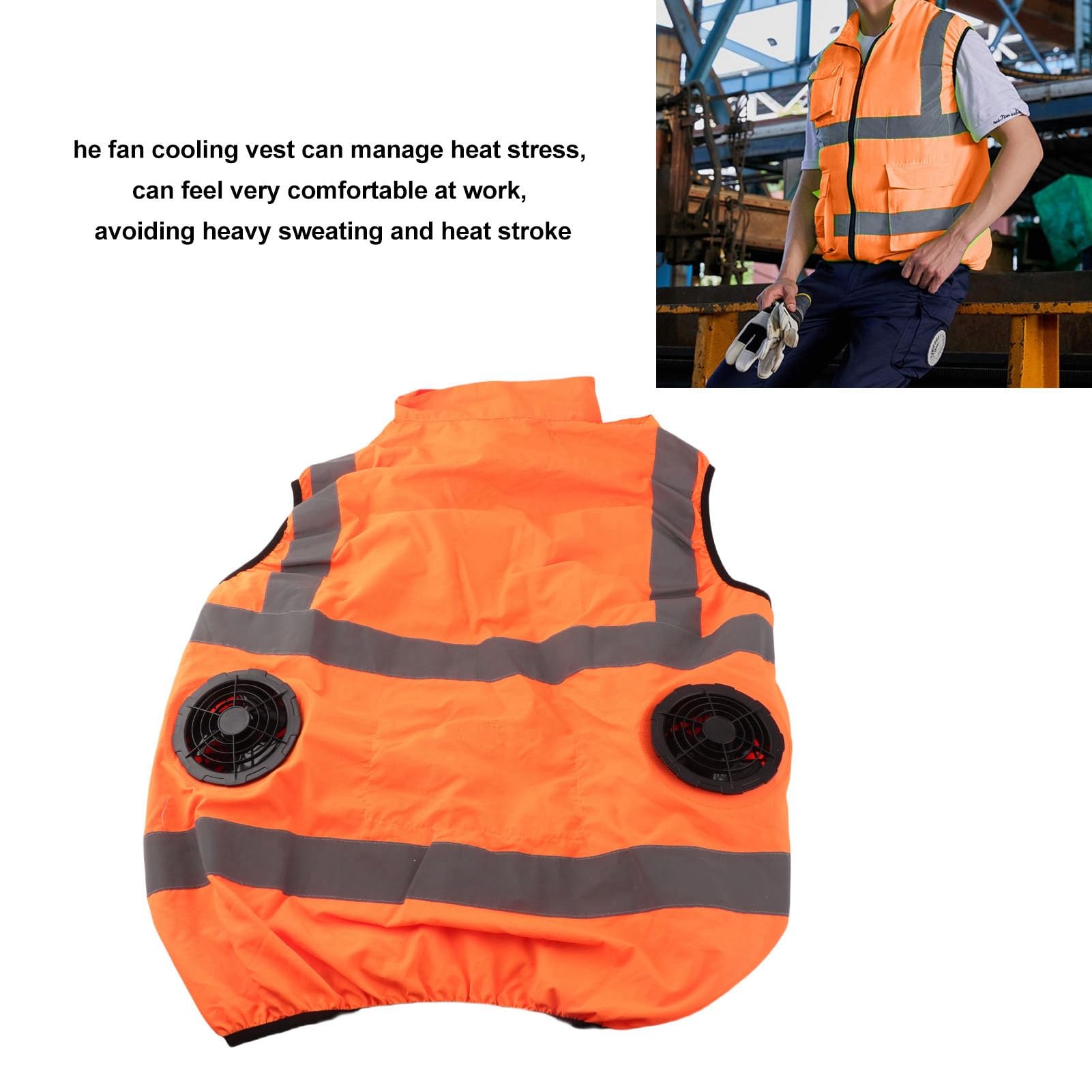 Fockety Chaleco de seguridad para refrigeración, chaleco de aire acondicionado con 2 ventiladores, tira reflectante, chaleco de refrigeración personal para trabajar