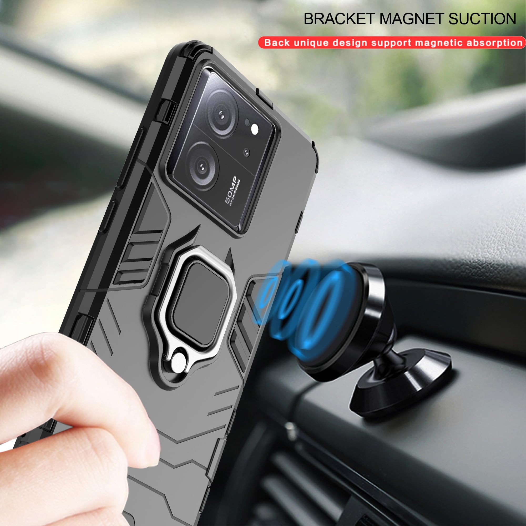 Colala Cover per Xiaomi 13T/13T Pro Magnetica Adsorbimento Custodia Metallo Ultra Sottile 360 Gradi Full Body Anteriore e Posteriore ​Trasparente Vetro Temperato Protezione Cover - Azzurro/Blu