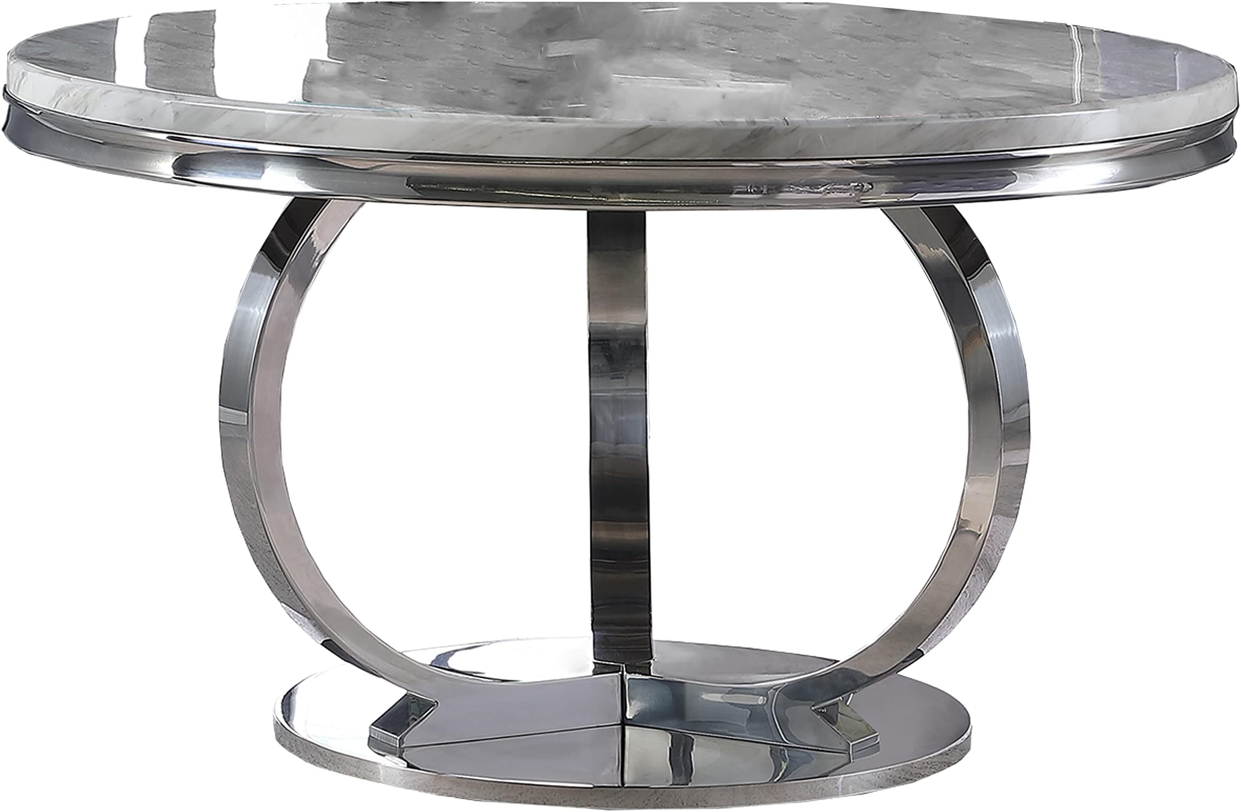Best Master Furniture LX02T52 Lexington White Modern Faux Marble Round 52" Dining Table - Silver Base