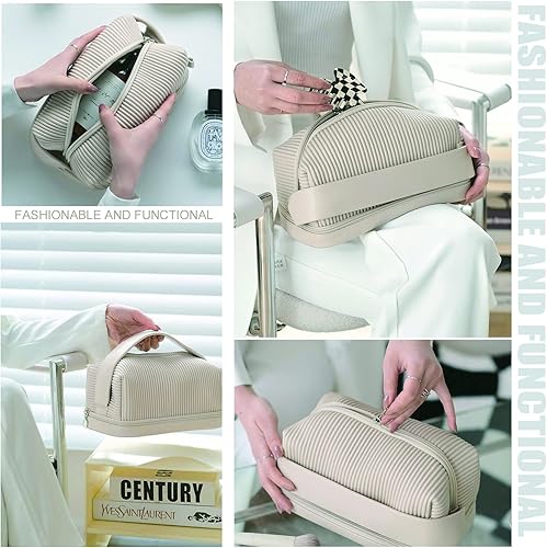 Miniatura 6 de Bolsa de maquillaje con almohada plana, bolsa de cosméticos de viaje de gran capacidad, bolsa de maquillaje con compartimento, organizadores de