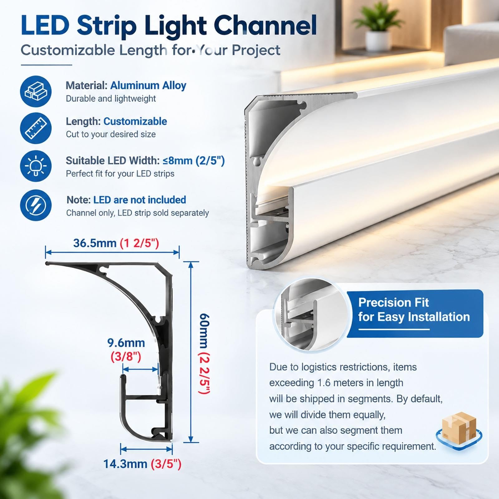 Moldura Iluminacion Riel Y Cubierta Para Tiras De Luces LED Comerciales