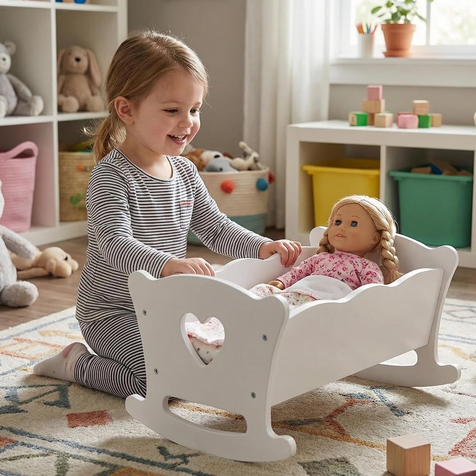 Puppenwiege Spielzeug Spaßiges und Niedliches Holzspielset für | Schaukelndes Puppenbett Für Rollenspiele Für und Mädchen im Vorschulalter und Kindergartenkinder