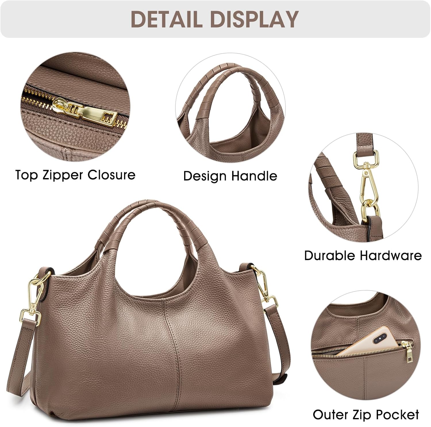 Kattee Leather Purses and Handbags for Women, Small Medium Crossbody Bags Trendy, Soft Shoulder Satchel Bags - Image 6