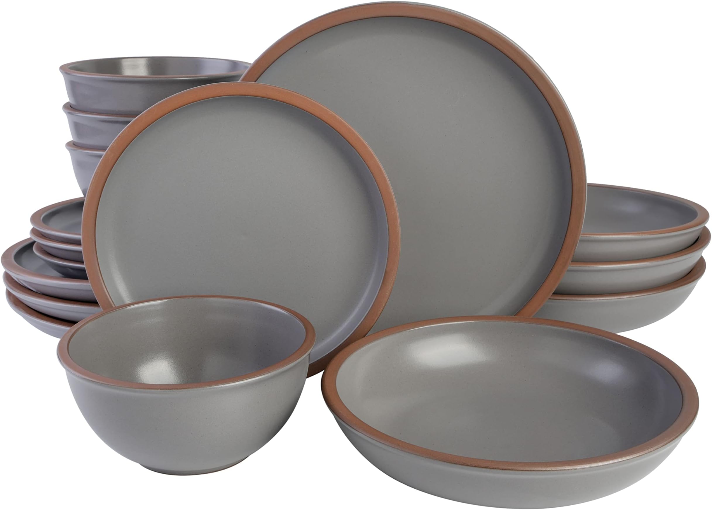 Lagos Coupe Dinnerware Set, Service for 4 (16pcs), Grey, Grey (Double Bowl)