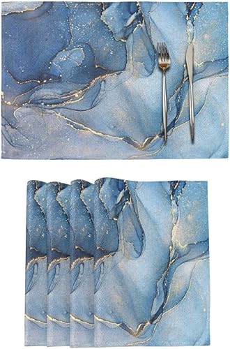Miniatura 7 de Juego de 4 manteles individuales de mármol azul, 12 x 18 pulgadas, reutilizables, para cocina, interiores y exteriores, decoración de fiestas,