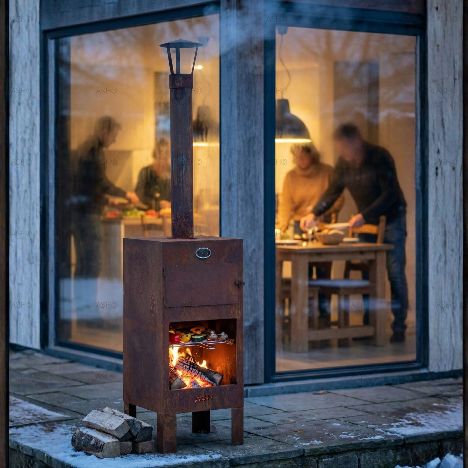 Pizzaofen Garten - Pizzaofen - Pizzaofen - Cortenstahl - inkl. Thermometer - ASH Pizzaofen