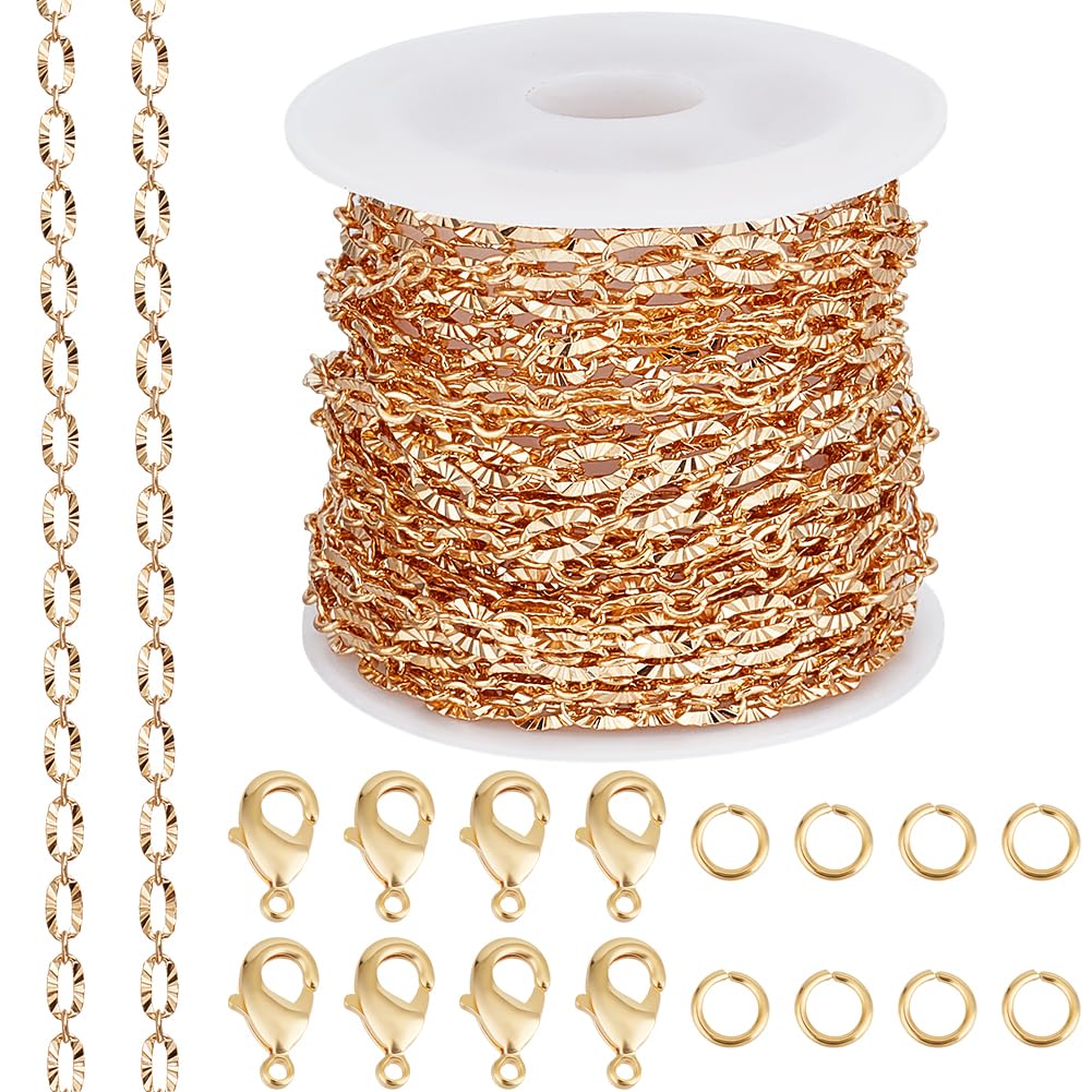 Chaîne trombone laiton plaqué or 18 carats 5m apprêts bijoux Beebeecraft