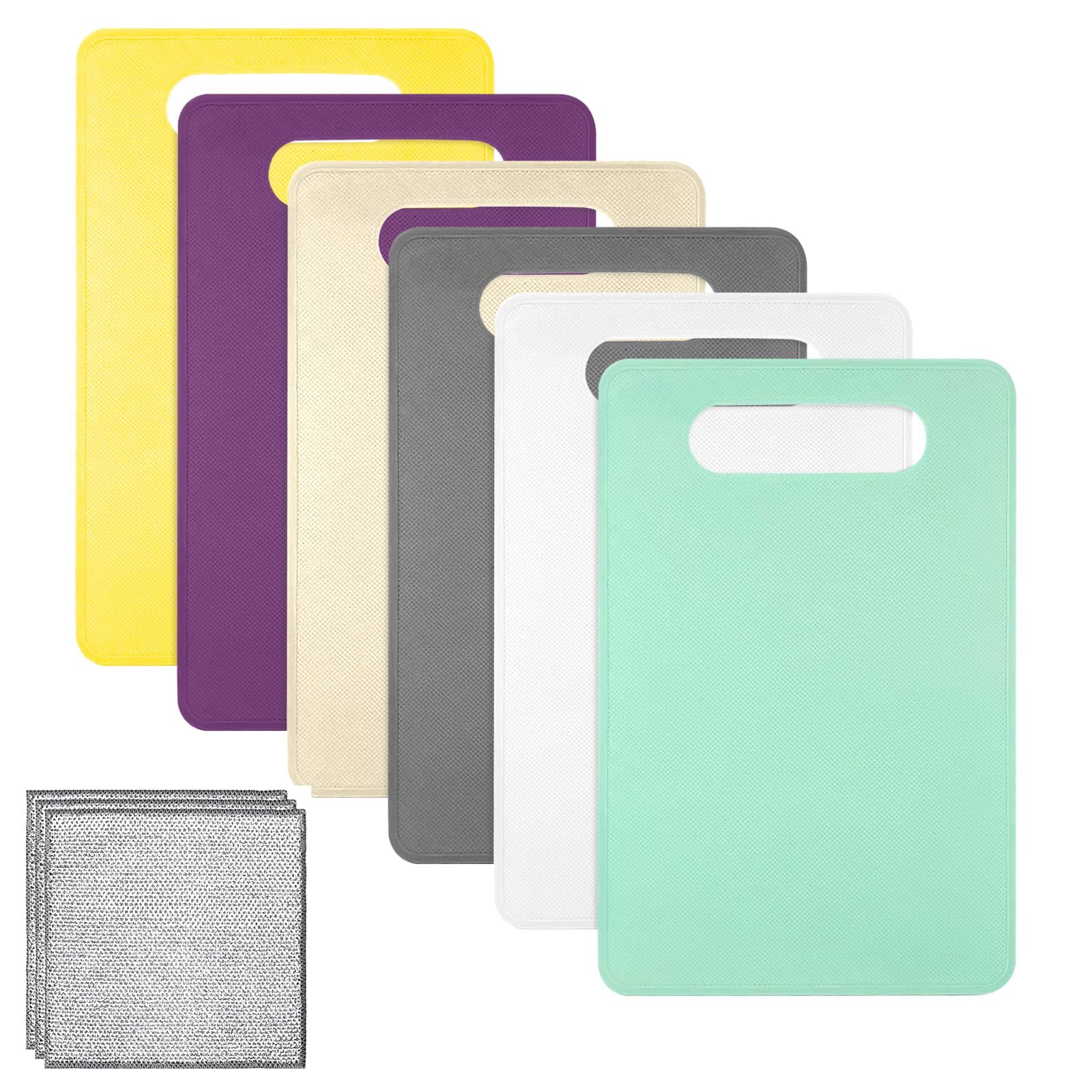 6 Stück Kunststoff Schneidebrett Rutschfest Brettchen BPA Frei Antibakteriell Schneidebretter Set Frühstücksbrettchen Küchenbrett Kunststof 29 x 19cm mit Mehrzweck Draht Geschirrspüllappen