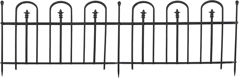 Sunnydaze Strasbourg Paneles decorativos de acero para valla de jardín de 6', negro | Juego de 2 paneles de cerca con 3 postes de anclaje al suelo, construcción de metal resistente a la intemperie, 37,5" de ancho x 30,5" de alto por panel