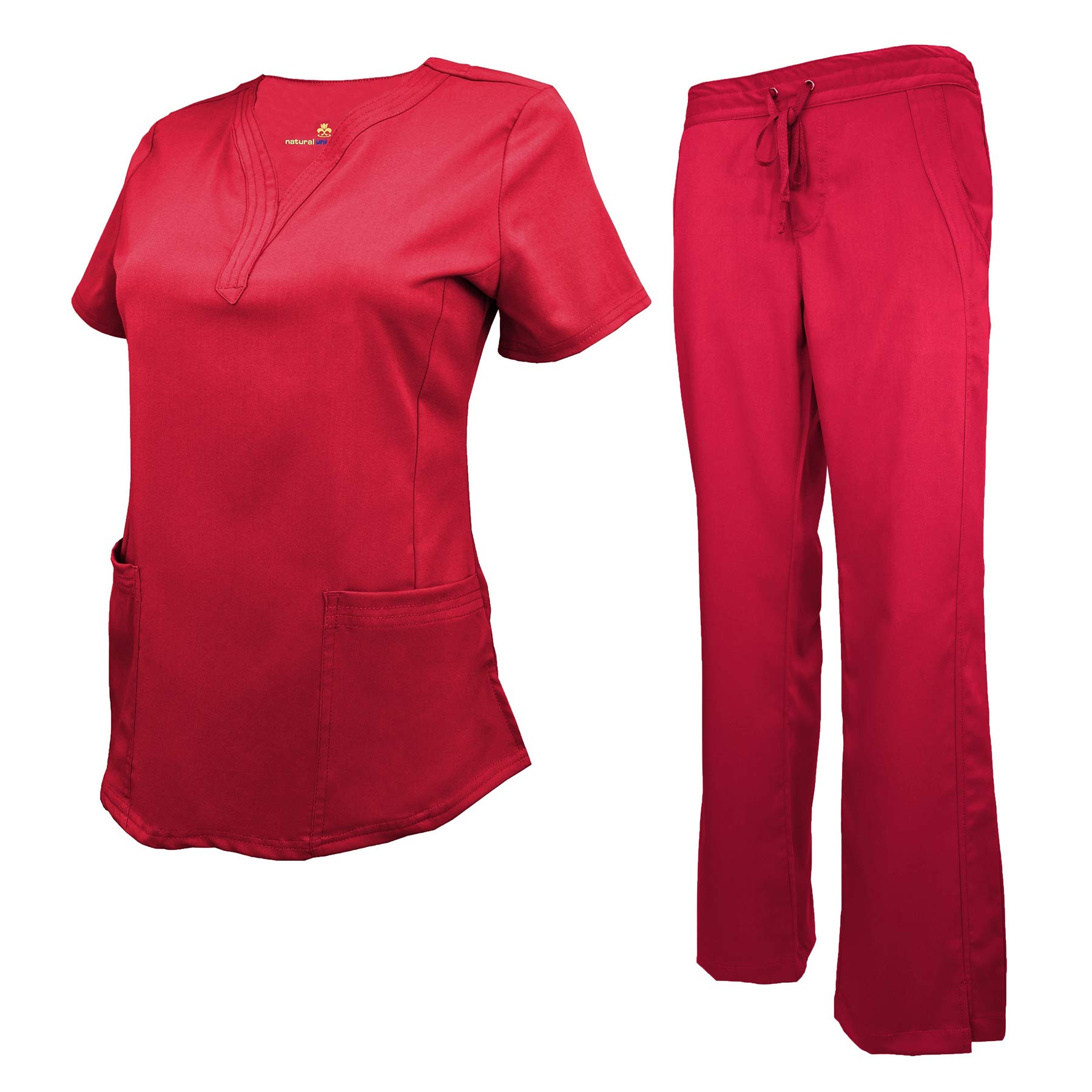 ACTIVE UNIFORMS Women's Scrub Set Stretch and Ultra Soft Y-Neck Medical Scrub Top and Pants (Red, Medium)