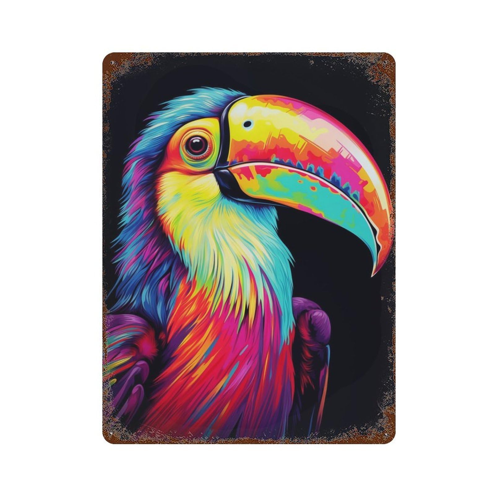 Garage Style Neon Toucan Aged Metal Wall Plaque 15.7"x11.8", Farmhouse Wall Decor for Bar And Workshop