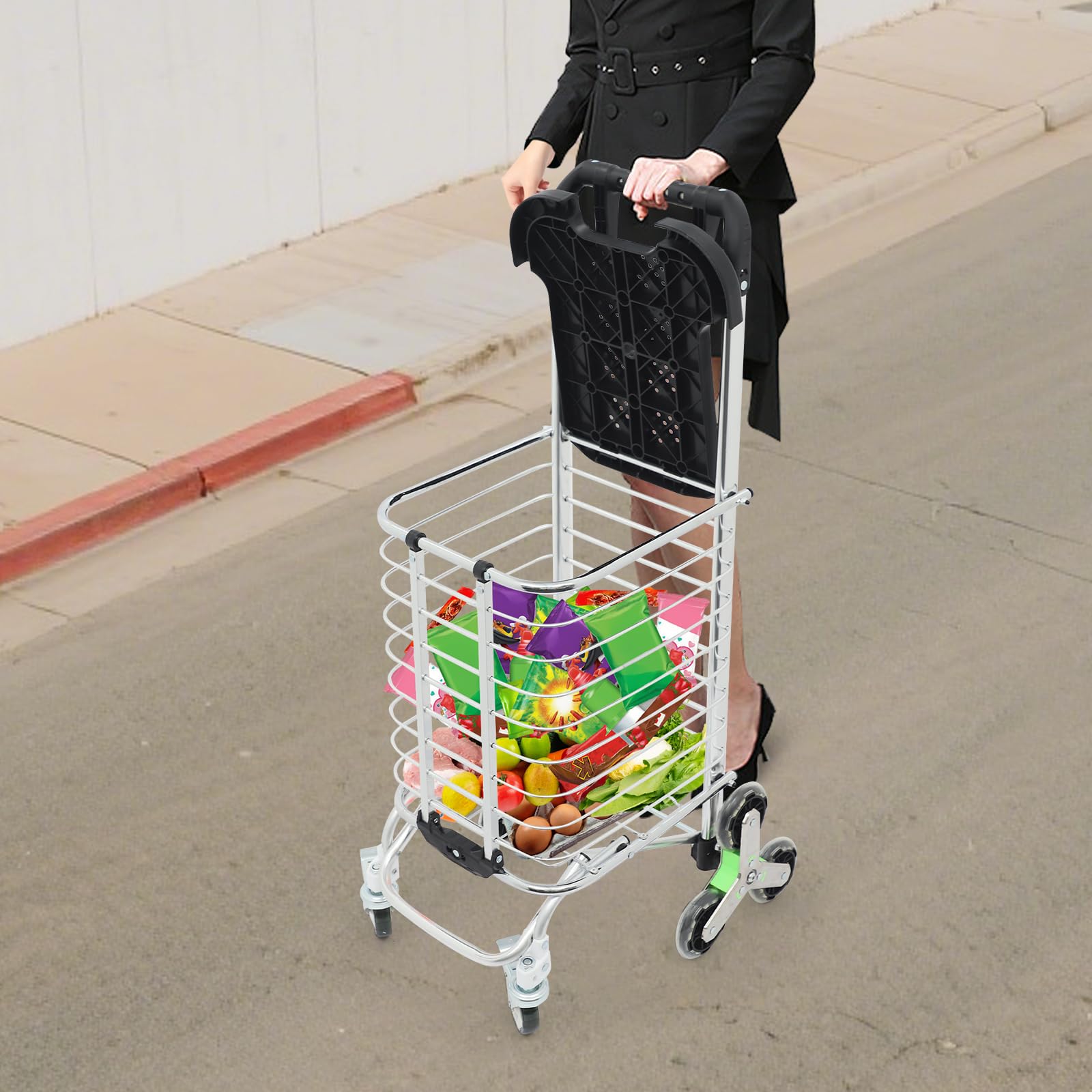 Carrello pieghevole per la spesa, con 8 ruote e freno sulle ruote anteriori e borsa rimovibile da 35 l, shopping cart per supermercato e salire le scale