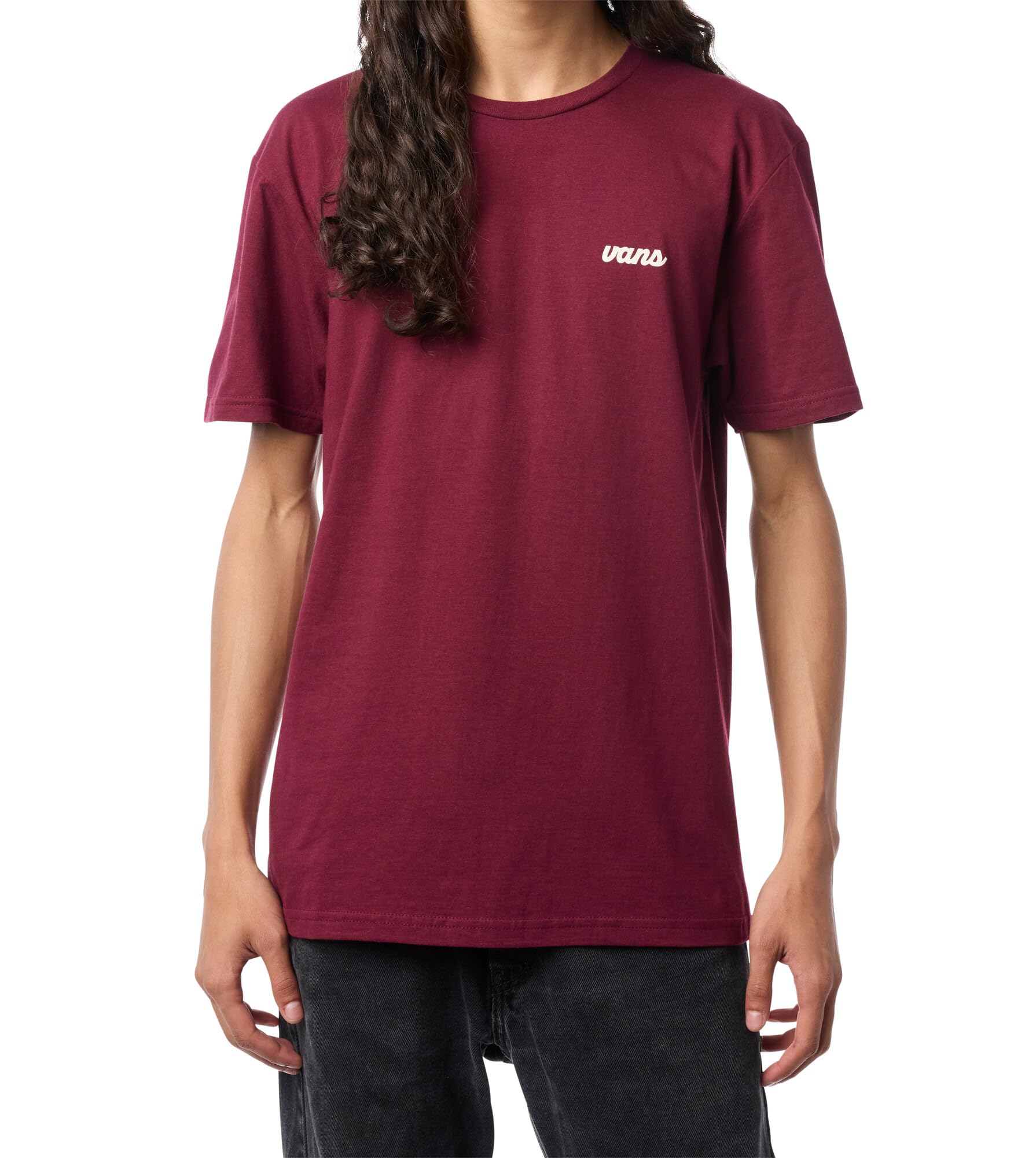 Vans Men's Scripted SS Tee, Burgundy and White, M