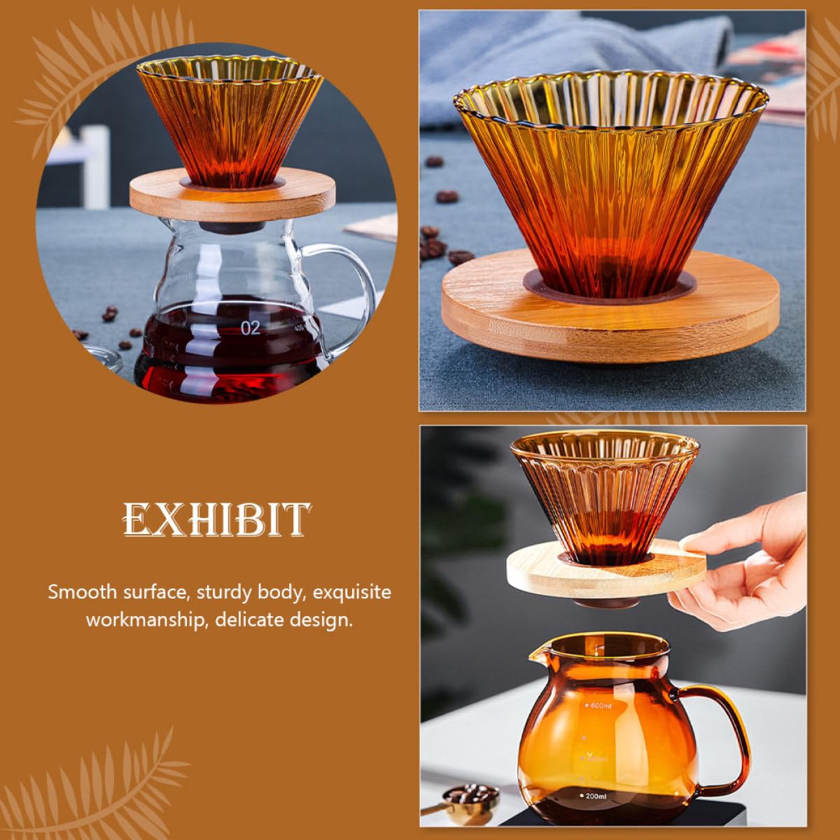 Cono de Café Hogar 1 Juego, Vidrio y Madera Reutilizable