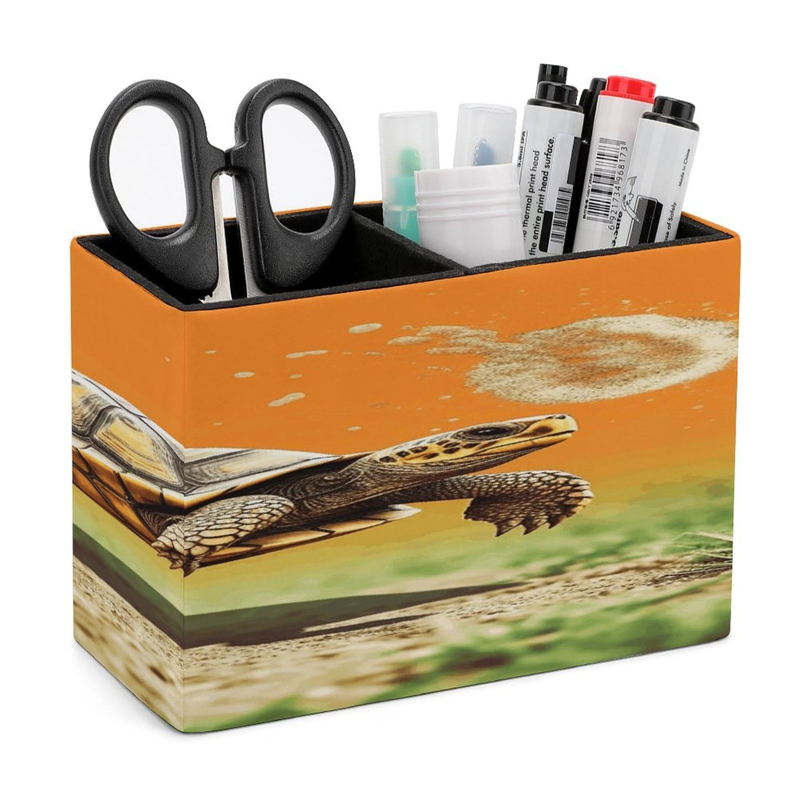 JTREHY Tortoise Turtle Jumping Pencil Holder Exquisite Fashion Leather Pen Receptacle Soft High-End Pen Container for Office Home Accessories Or Housewarming Present