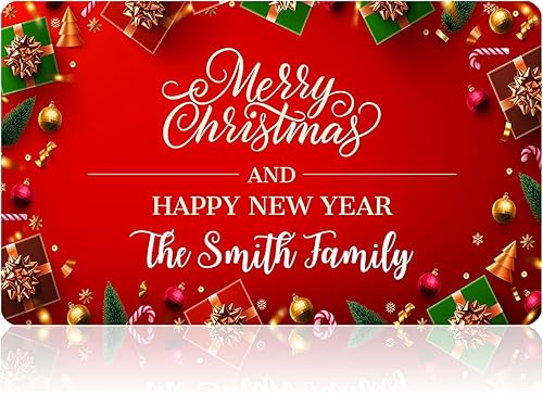 Differ More Tapetes de Navidad personalizados para puerta delantera, tapete de Navidad personalizado para exteriores con texto, tapetes de puerta de
