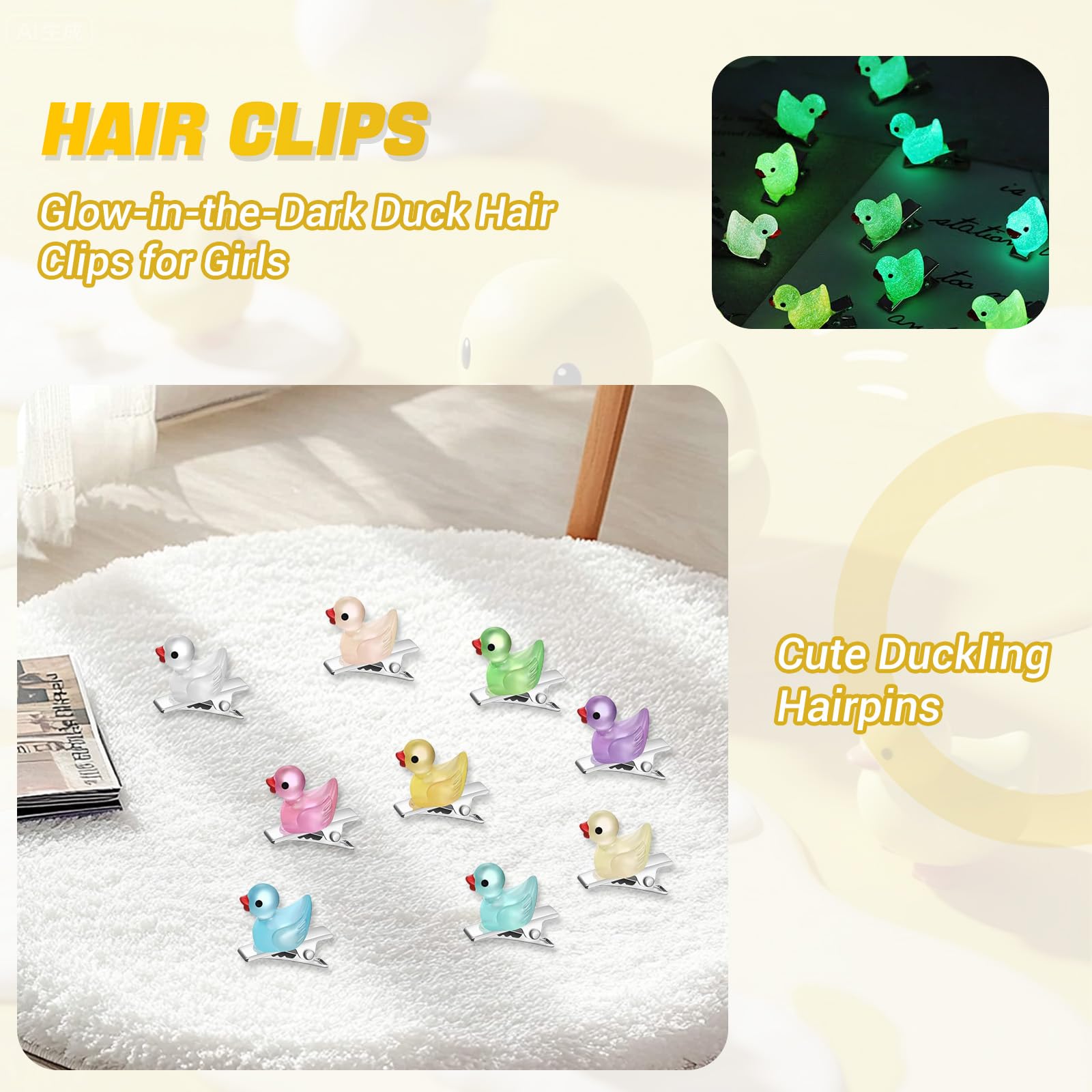 AstraGlam 30 Pcs Mini Resin Duck Hair Clips Glow Duck Hairpin for Girls Rave Hair Clips Women Music Festival Holiday Party Supplies - Image 4